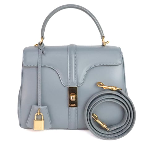 CELINE Small 16 Shoulder Bag Shiny Calf Leather Blue Grey #20347