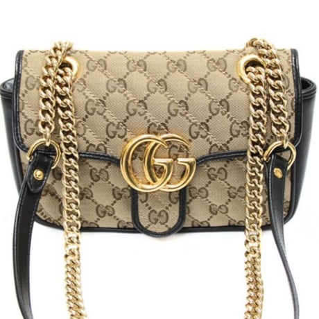 GUCCI Small GG Marmont Flap Bag Quilted GG Canvas Beige #76578