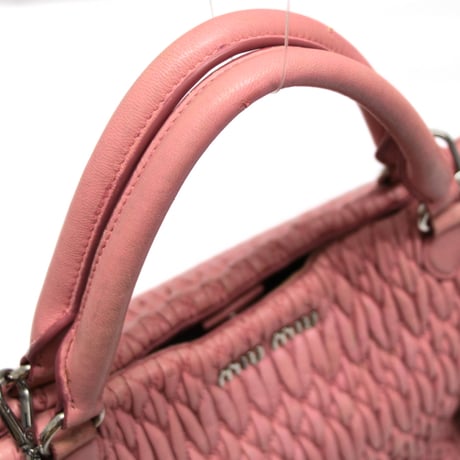 Miu Miu Matelasse Satchel Bag with Bijou Chain Nappa Leather Pink #75586