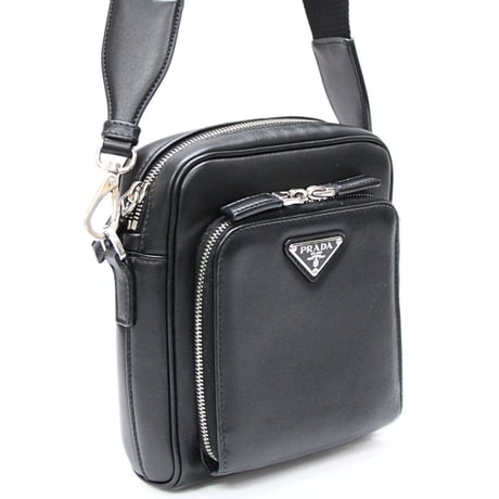 PRADA Front Pocket Crossbody Bag Leather Black 2VH168 ＃75628