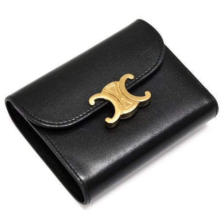 CELINE Small Triomphe Flap Wallet Calfskin Black #75696
