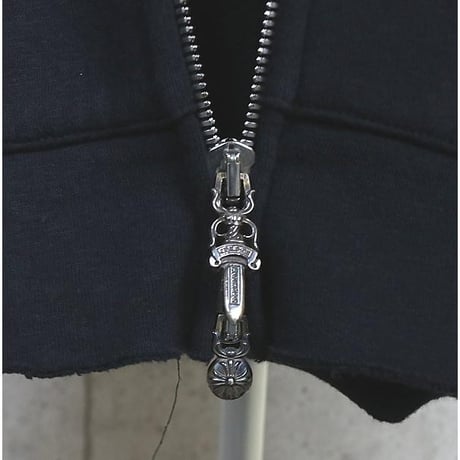 Chrome Hearts CH Plus Leather Patch Trimmed Double Zip Hoodie Black #104202
