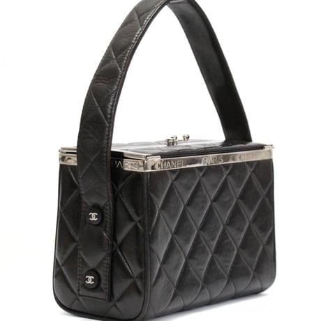 CHANEL Top Handle Vanity Box Bag Quilted Lambskin Black #76460