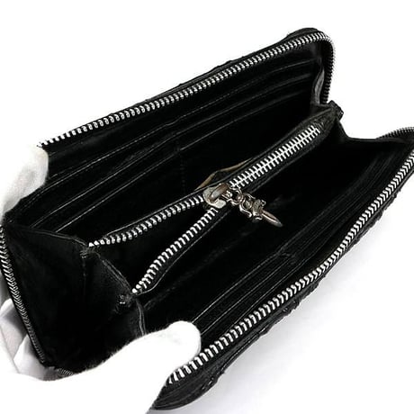 Chrome Hearts REC F ZIP Quilted Cemetery Cross Patch Leather Wallet #31643