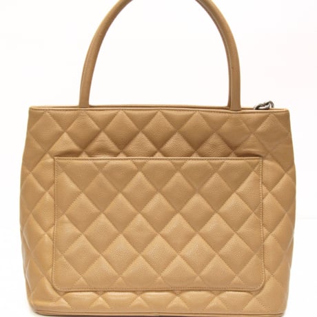 CHANEL Medallion Tote Bag Quilted Caviar Beige #76194