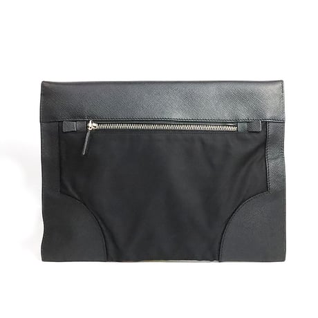 PRADA Clutch Bag Nylon Saffiano Leather Black 2VN089 #19575
