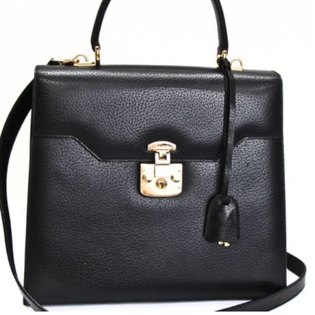 GUCCI Lady Lock Top Handle Bag Leather Black #75830