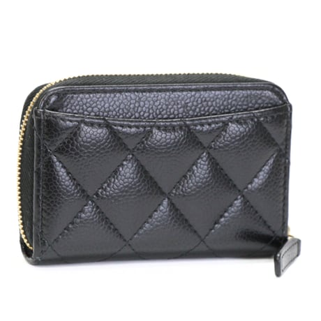 CHANEL Zip-around Coin Purse Quilted Caviar Black #76224