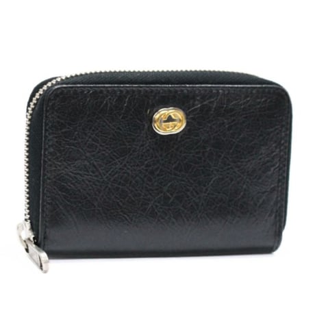 GUCCI Zip-around Card Holder Leather Black #75356