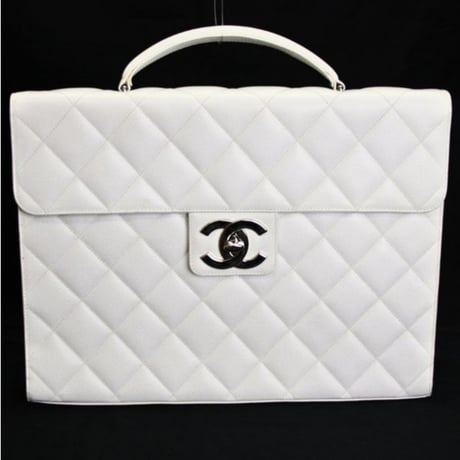 CHANEL Flap Briefcase Quilted Caviar White #75569