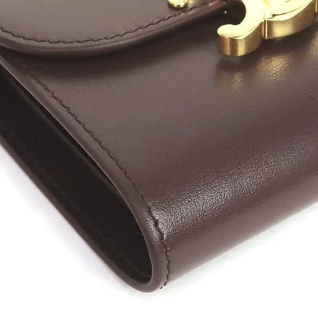 CELINE Small Triomphe Flap Wallet Shiny Calfskin Chestnut #19940