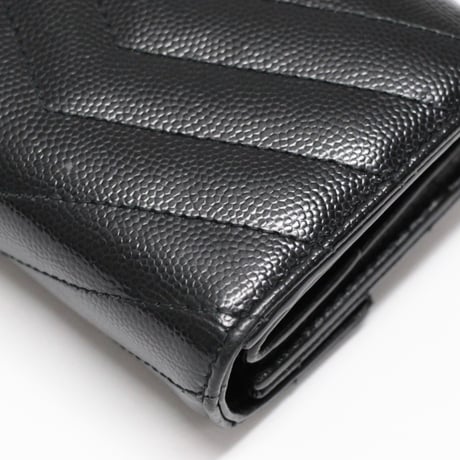 SAINT LAURENT PARIS Cassandra Mini Trifold Wallet Quilted Leather Black #76447