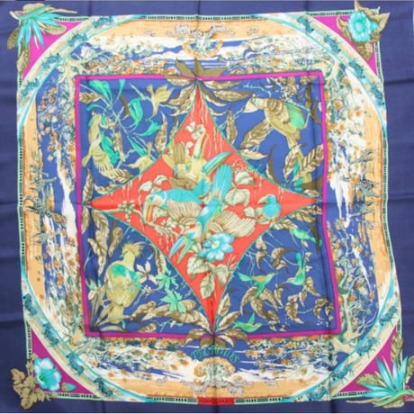 HERMES Carre 90 Silk 100% Scarf Stole "TROPIQUES" #76423