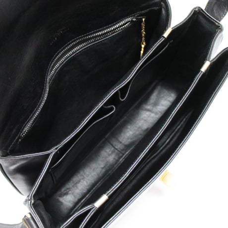 CELINE Horse Carriage Hardware Flap Shoulder Bag Leather Black #76540