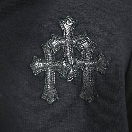Chrome Hearts CH Plus Leather Patch Trimmed Double Zip Hoodie Black #104202