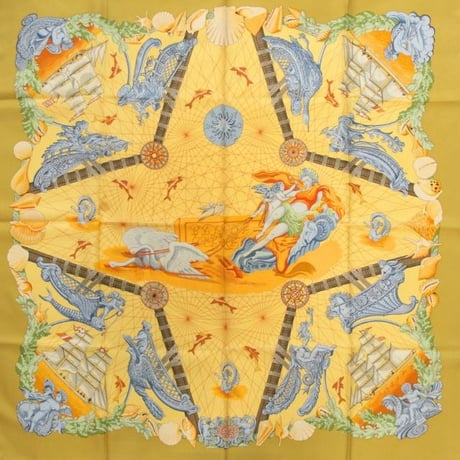HERMES Carre 90 Silk 100% Scarf Stole "Balade Oceane" #76222