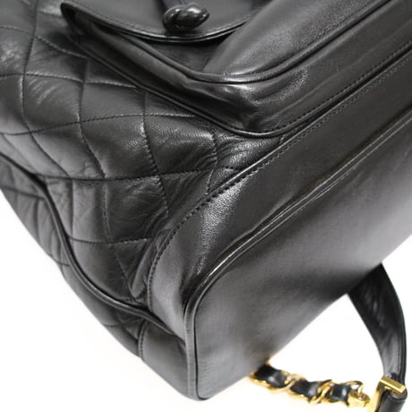 CHANEL CC Logo Drawstring Backpack Quilted Lambskin Black #76634