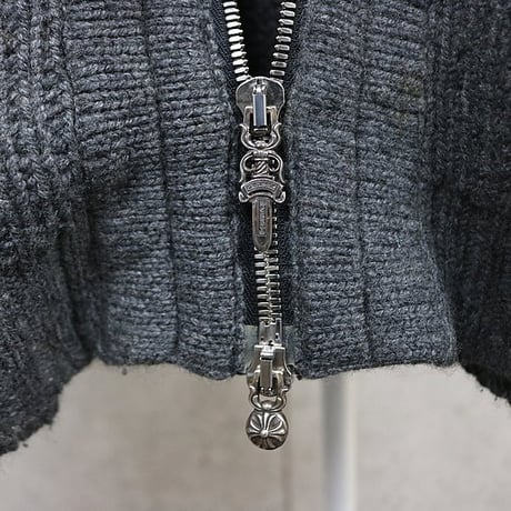 Chrome Hearts Cashmere Large Cross Patch Knit Zip Hoodie Gray＃104904