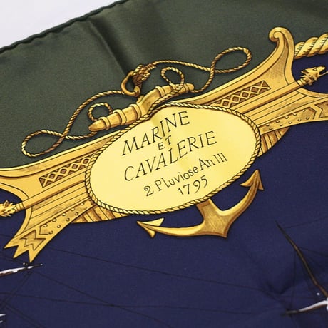 HERMES Carre 90 Silk 100% Scarf Stole "MARINE ET CAVALERIE" #76555