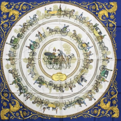 HERMES Carre 90 Silk 100% Scarf Stole "La Promenade de Longchamps" #76750