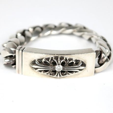 Chrome Hearts classic Link Floral Cross ID Bracelet 1 Diamond 13 Links  #103717
