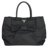 PRADA Fiocco Bow Handbag Nylon Leather Black #20168
