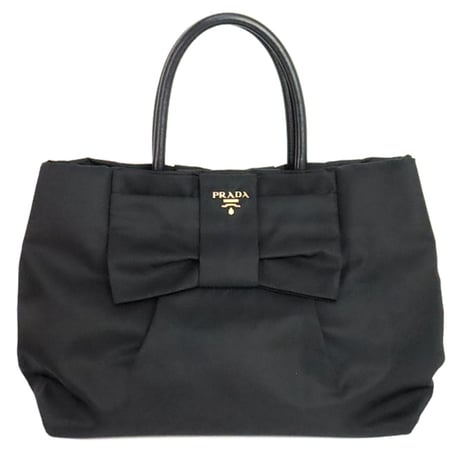 PRADA Fiocco Bow Handbag Nylon Leather Black #20168