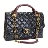 CHANEL Castle Rock Top Handle Flap Bag Quilted Glazed Calfskin Black #76356