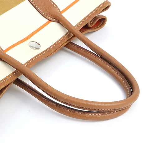 HERMES Garden Party TPM Tote Bag Negonda Leather Toile Transat Canvas Gold #19501