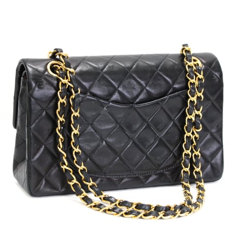 CHANEL Classic 23 Small Double Flap Bag Quilted Lambskin Black ＃76290