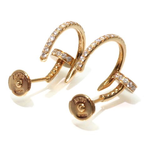 Cartier Juste un Clou Hoop Pierced Earrings Small Paved with Diamonds 18K Yellow Gold ＃19811