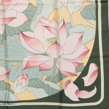 HERMES Carre 90 Silk 100% Scarf Stole "FLEURS DE LOTUS" #76754