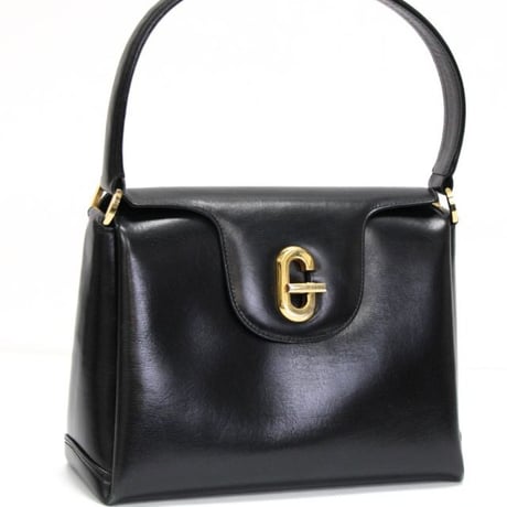 GUCCI Turnlock Top Handle Flap Bag Leather Black #76529