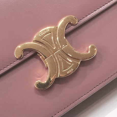 CELINE Teen Triomphe Shoulder Bag Shiny Calf Leather Pink #20346