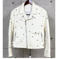 Chrome Hearts Leather Biker Jacket Cross Ball Buttons White ＃104206
