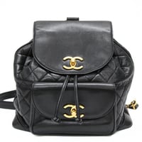 CHANEL CC Logo Drawstring Backpack Quilted Lambskin Black #76634