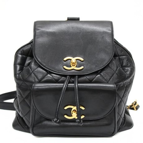 CHANEL CC Logo Drawstring Backpack Quilted Lambskin Black #76634