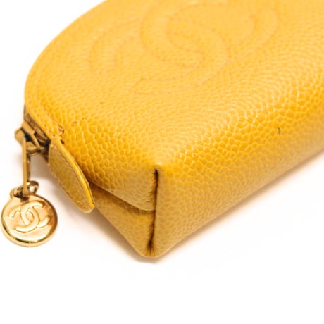 CHANEL CC Logo Mini Pouch Caviar Yellow ＃76464