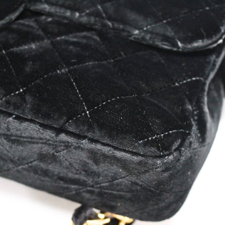 CHANEL Classic Flap Backpack Quilted Velvet Black #75525