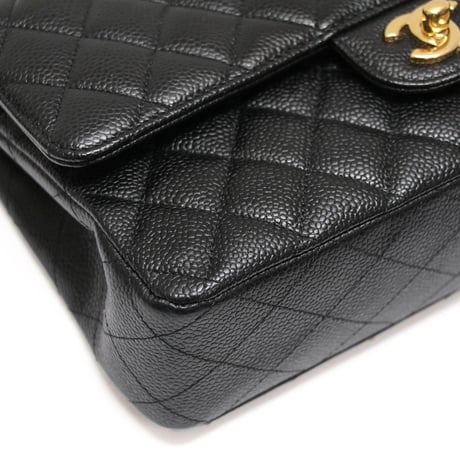 CHANEL Classic 25 Medium Double Flap Bag Quilted Caviar Black ＃76350