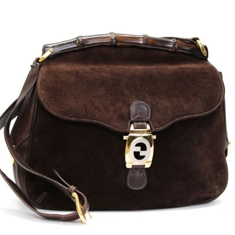 GUCCI Interlocking G Flap Shoulder Bag Suede Leather Brown #76537