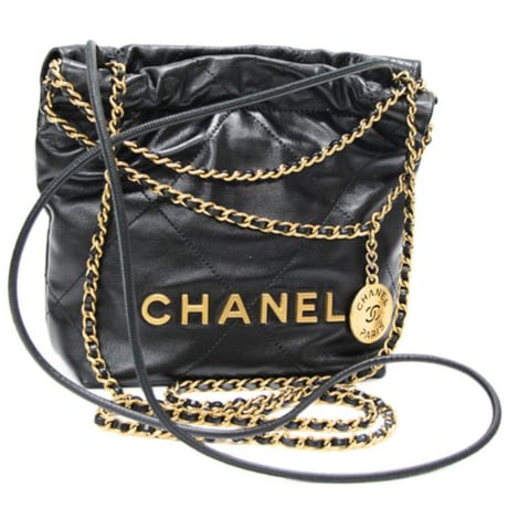 CHANEL 22 Mini Handbag Shiny Calfskin Black #76785