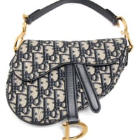 Christian Dior Small Saddle Bag Oblique Canvas Navy #76059
