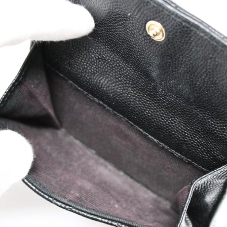CHANEL Mesh CC Small Flap Wallet Quilted Caviar Black #75691