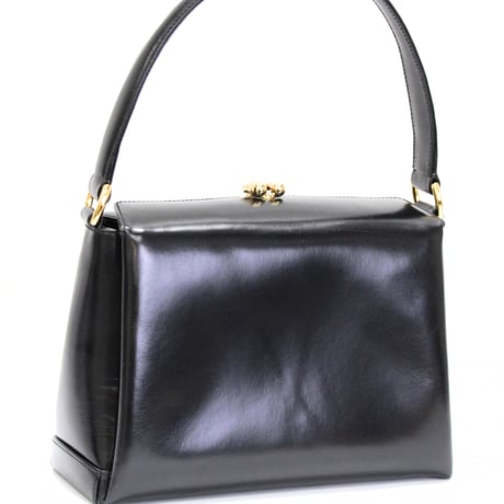 GUCCI Vintage Turnlock Flap Handbag Leather Black #76044