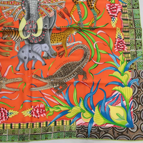 HERMES Carre 90 Silk 100% Scarf Stole "La Marche du Zambeze" #76516