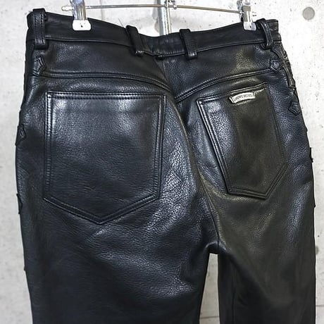 Chrome Hearts Flearknee Heavy Leather Pants with Cross Patches#103652