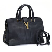 SAINT LAURENT PARIS Small Y Cabas Handbag Leather Navy #75940