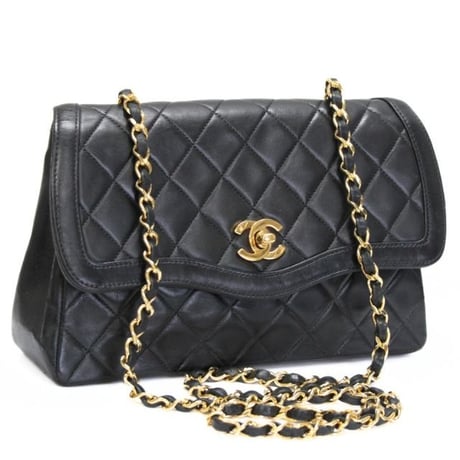 CHANEL Wave Single Flap Bag Quilted Lambskin Black ＃75616