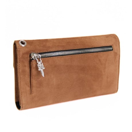 Chrome Hearts Brand-New Aspen Exclusive Cross Button Wave Wallet Suede Brown #30831